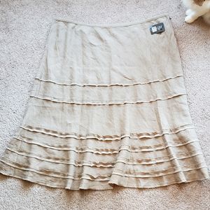 NWT ZoZo Tan Linen & Rayon Midi Knee Length Skirt